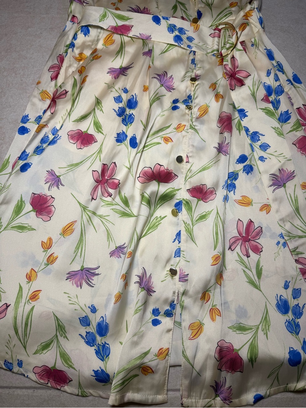 French Connection Women's Short Shirt Cream Floral Buckle Belt Dress Size M NWT - Picture 3 of 11